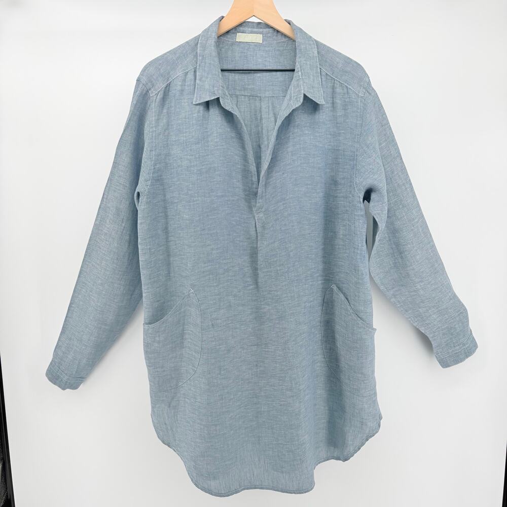 CP Shades 100% Linen Long-Sleeve Flowy Tunic Lagenlook Minimalist Coastal